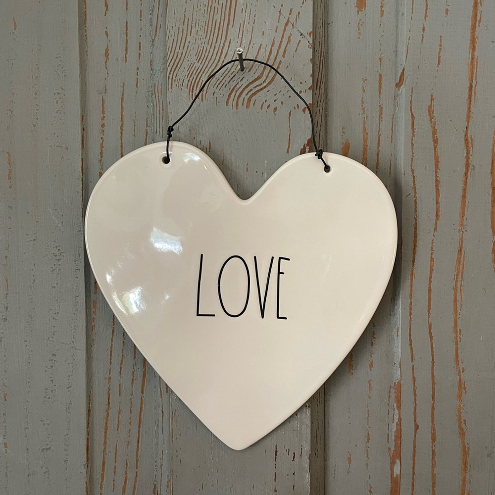 Rae Dunn Cream Heart Wall Art with 'Love' Text